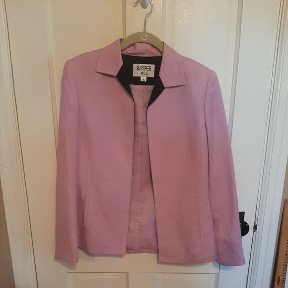 Kasper A.S.L. Blazer Jacket Size 4 Pink Linen Long Sleeve Career - Picture 9 of 9